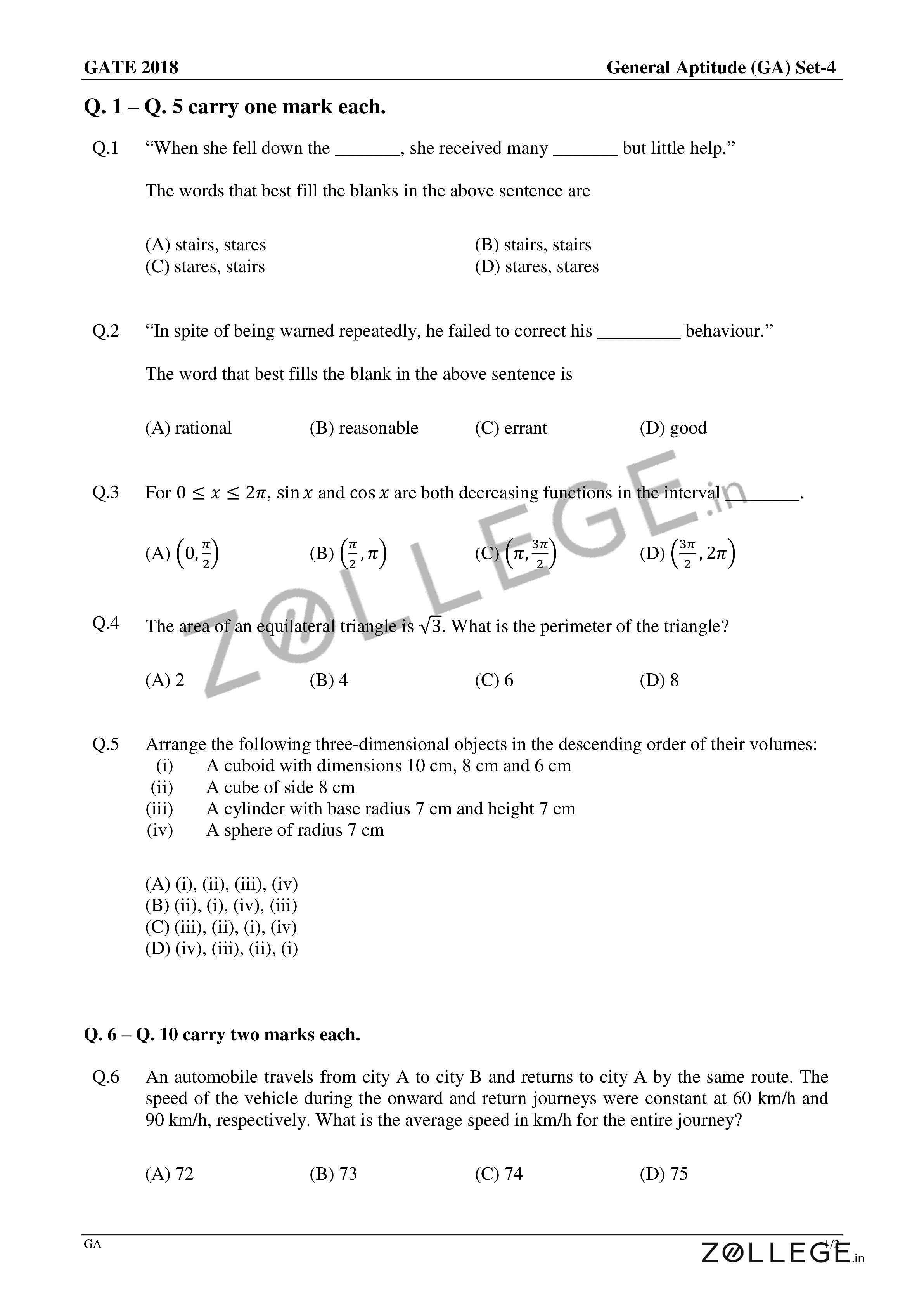 GATE 2018 Question Paper with Answer Key PDF for Metallurgical