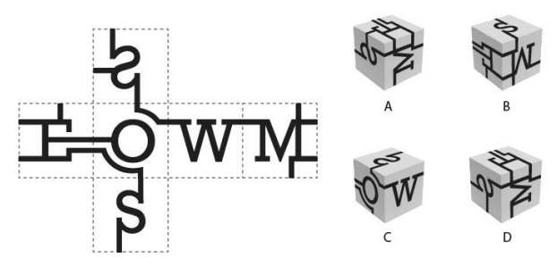 [Diagram of an unfolded cube net and options for the folded cube]