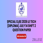 Special OJEE 2026 LE Tech Diploma July 14 Shift 2 Question Paper with Solution PDF