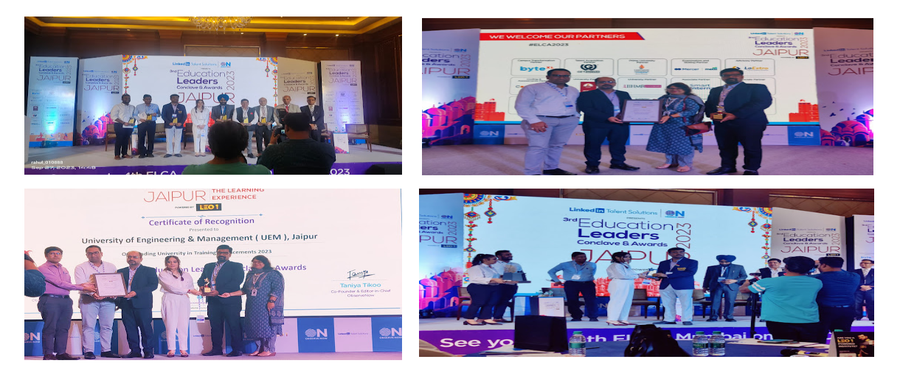 UEM Jaipur Receives 'Outstanding University in Training & Placements-2023' Award at ELCA 2023