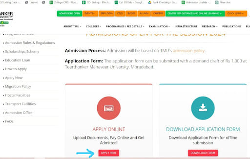 TMIMT Moradabad Application Page