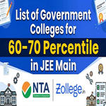 List of Government Colleges for 60 70 Percentile in JEE Main