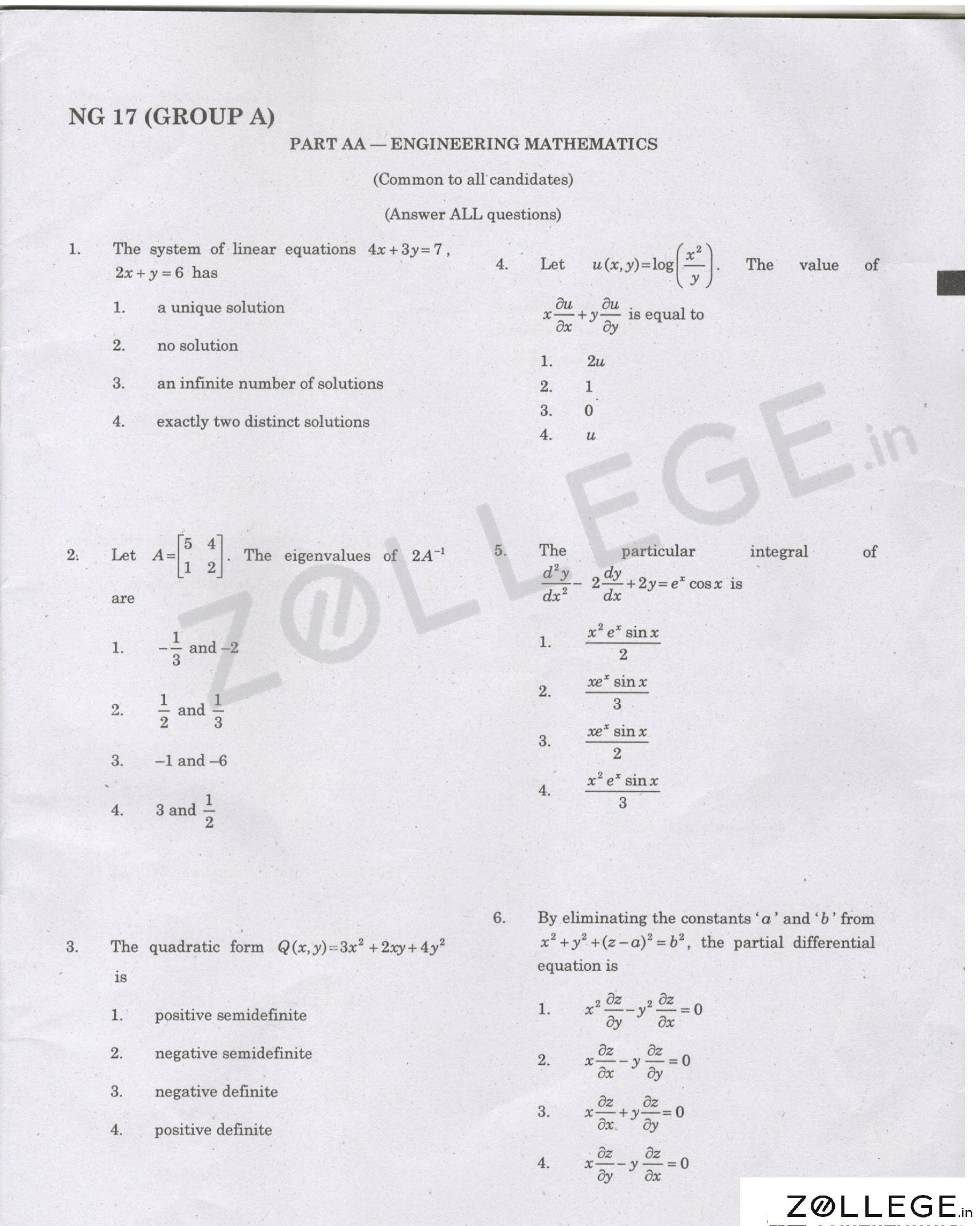 TANCET 2017 Question Paper with Answer Key PDF for Engineering