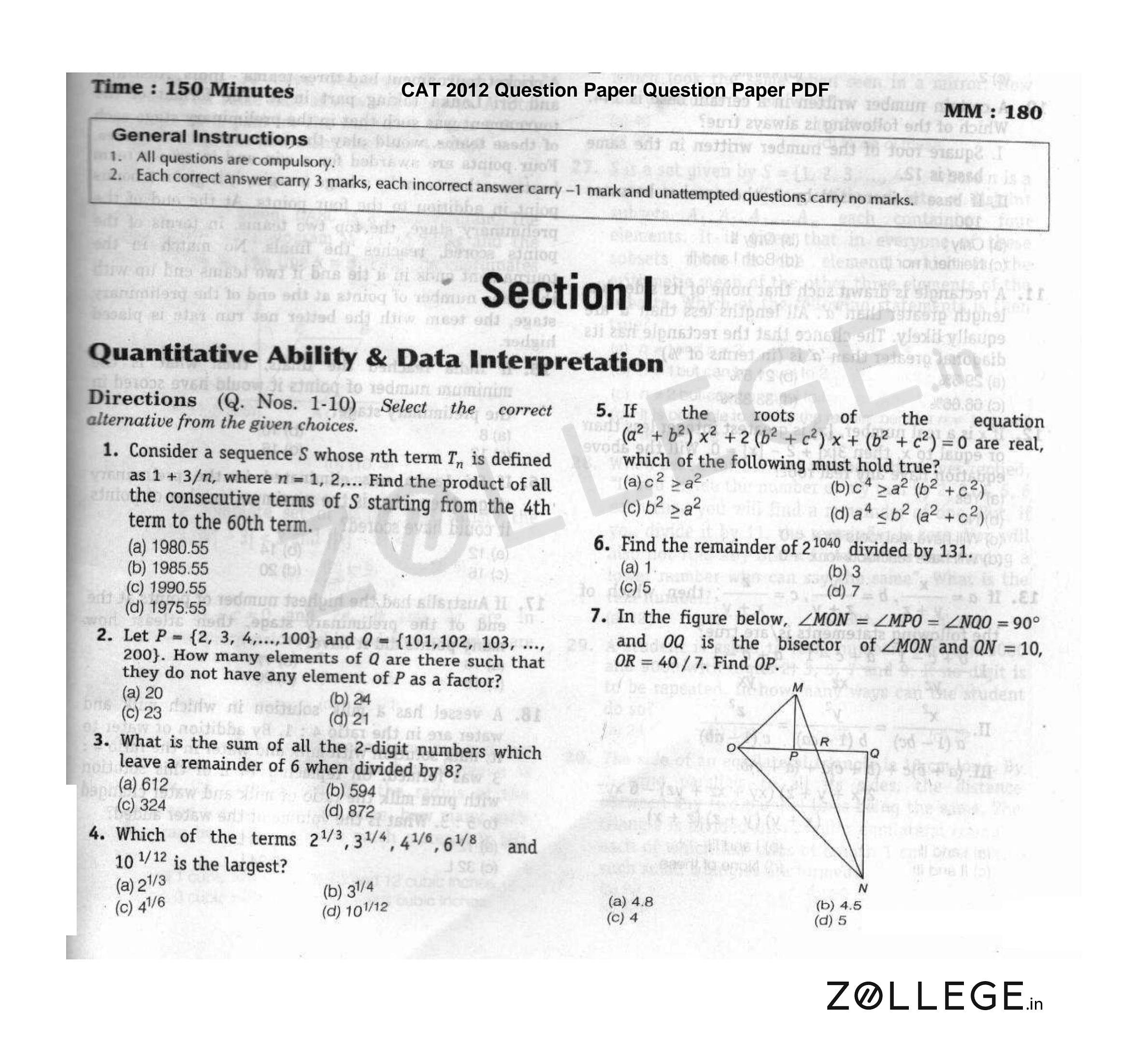 CAT 2012 Question Paper with Solutions PDF