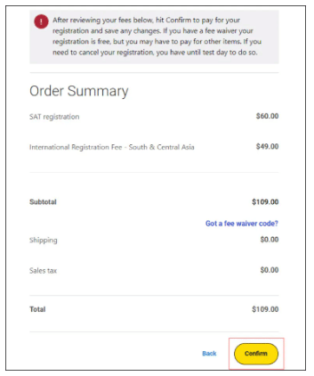 SAT Registration Fee