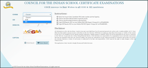 Select course code ISC