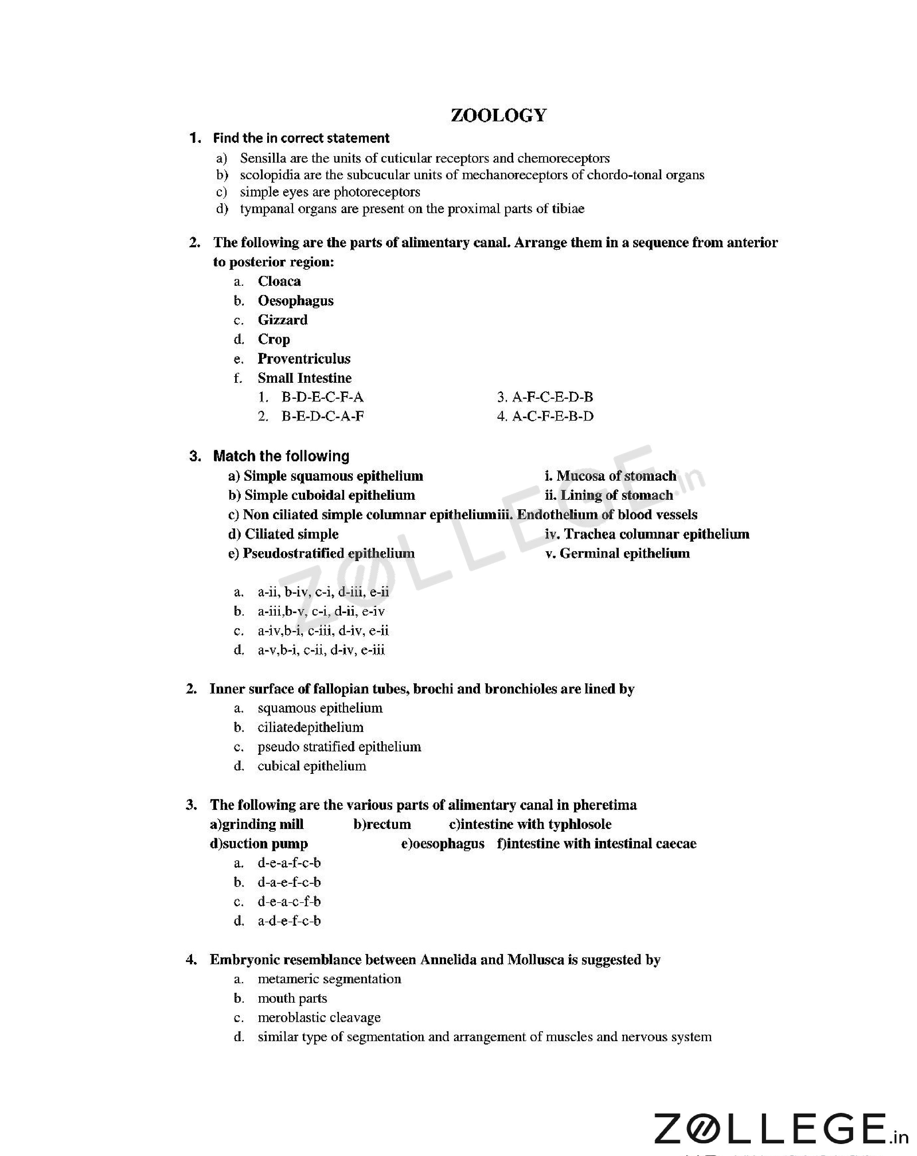 CUEE 2016 Question Paper with Answer Key PDF for B SC AG. ZOOLOGY