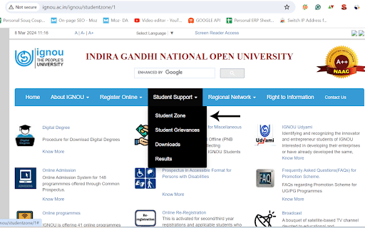 ignou student zone