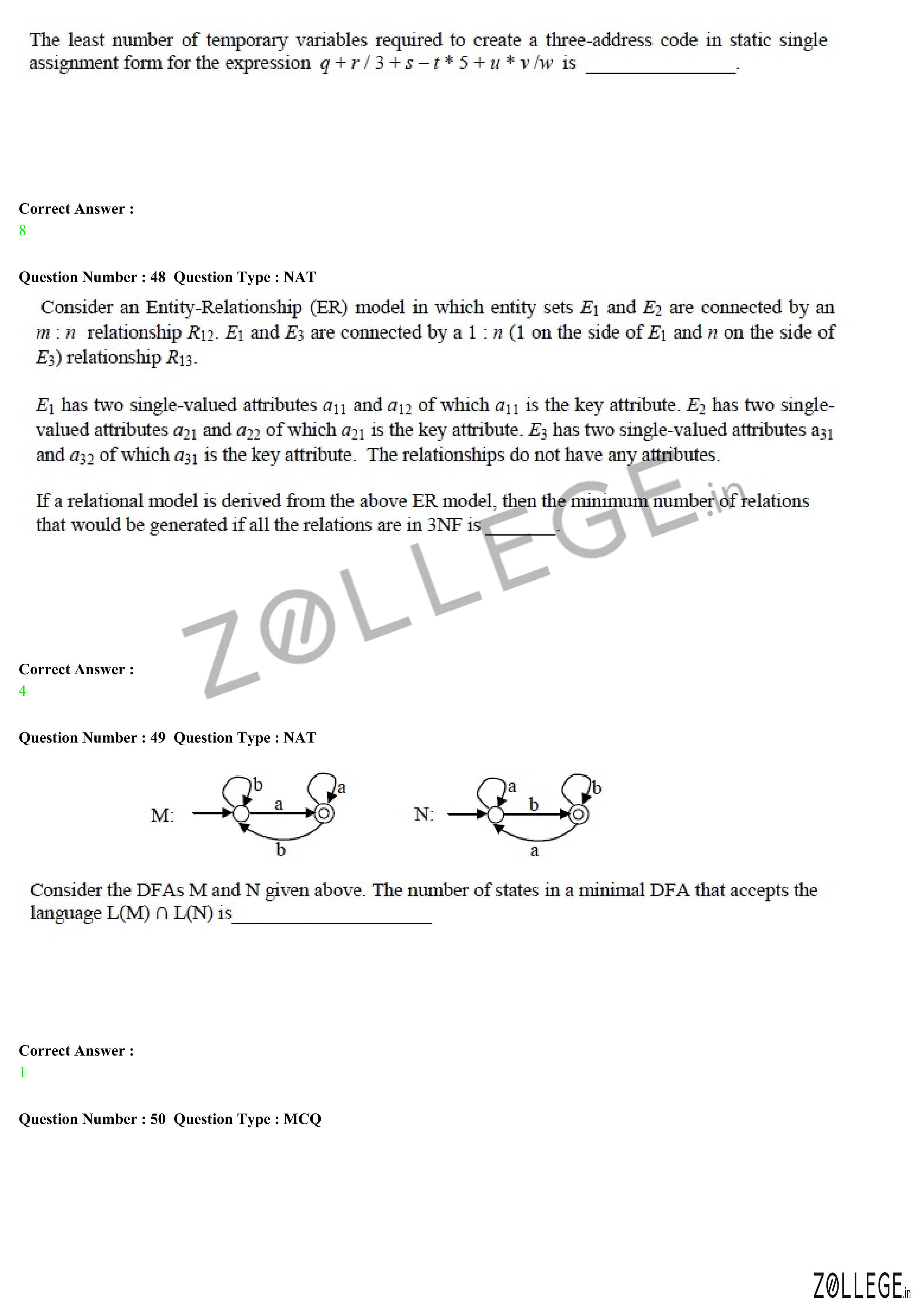 GATE 2015 Question Paper with Answer Key PDF for Computer Science