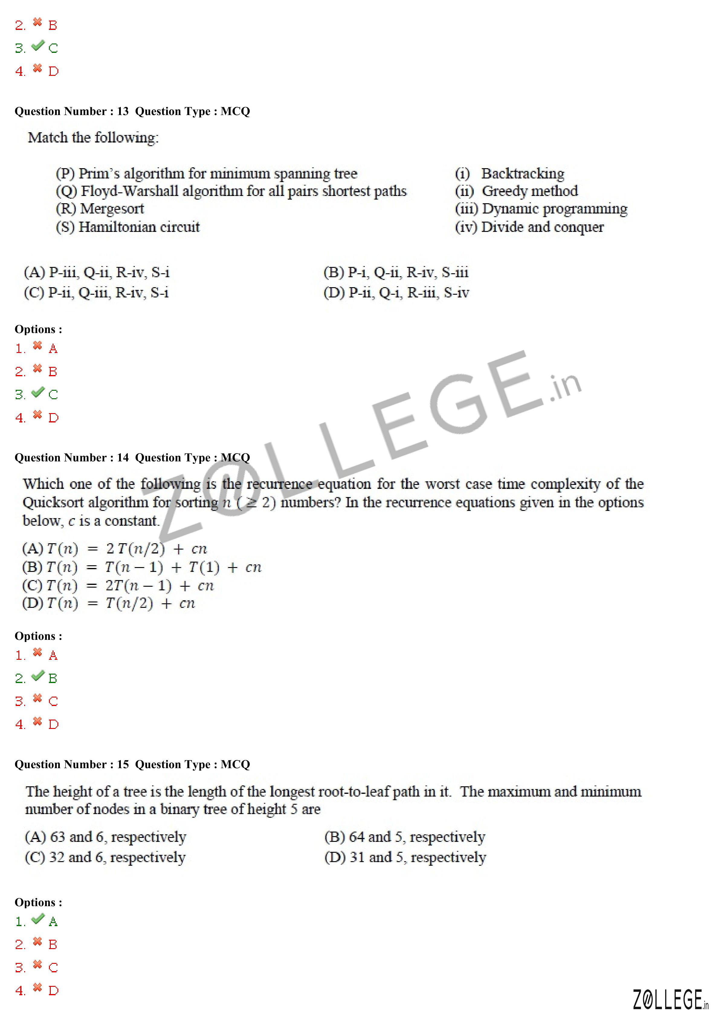 GATE 2015 Question Paper with Answer Key PDF for Computer Science