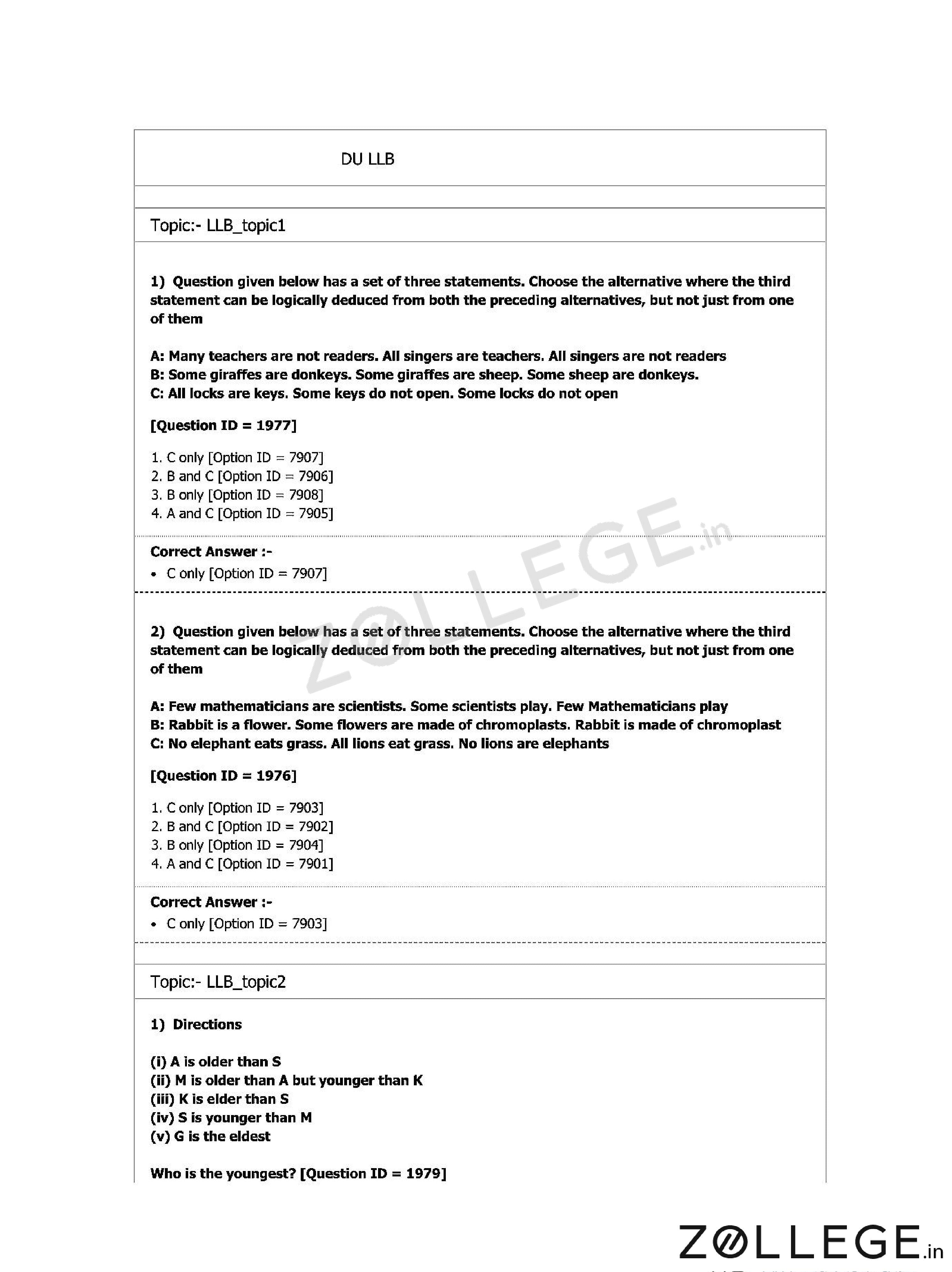 DU LLB 2019 Question Paper with Answer Key PDF for L.L.B. March 7