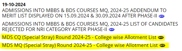 AP NEET Counselling 2024 MDS Special Stray Round College-wise Allotment List