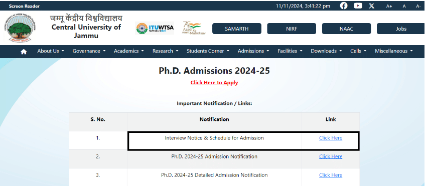 Admission notice