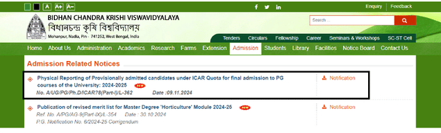Admission notice