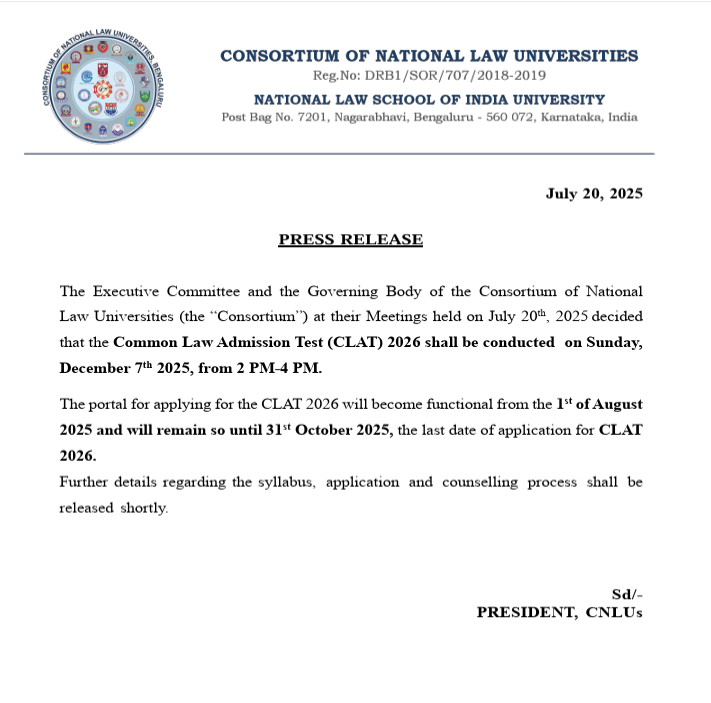 CLAT 2026 Official Notice