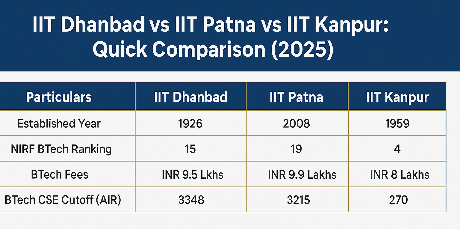 IIT Dhanbad vs IIT Patna vs IIT Kanpur