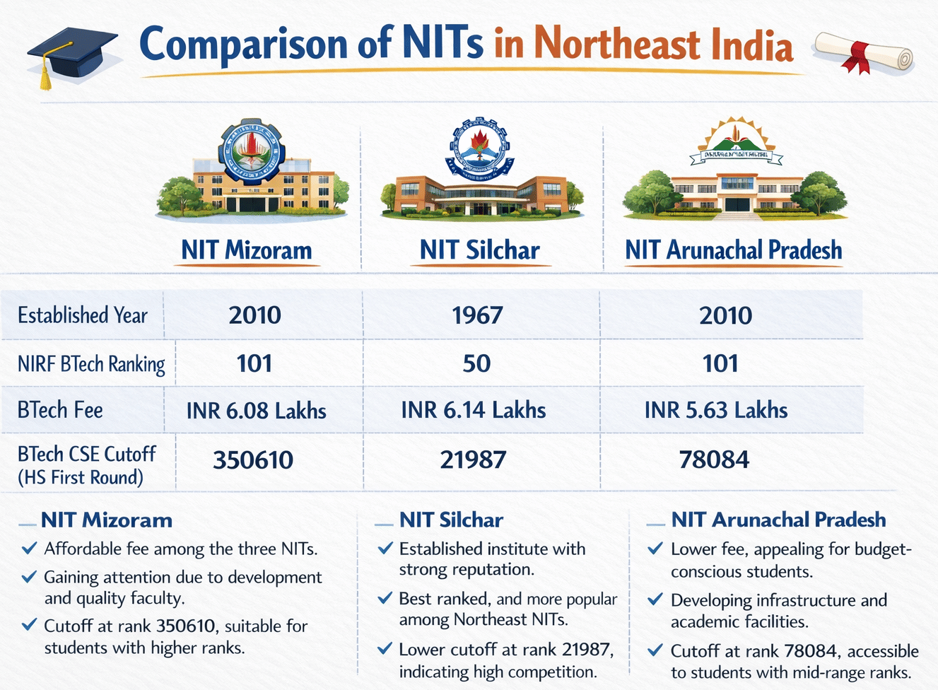 NIT Mizoram vs NIT Silchar vs NIT Arunachal Pradesh