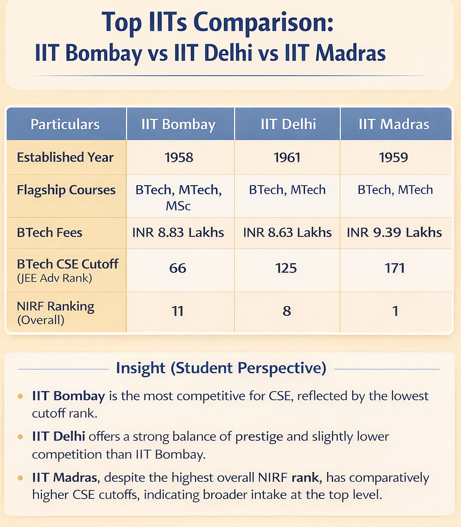 IIT Bombay vs IIT Delhi vs IIT Madras