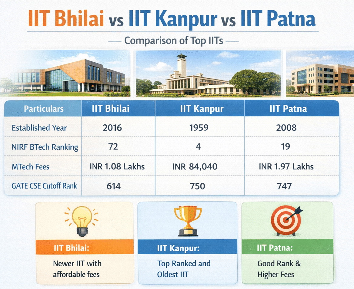 IIT Bhilai vs IIT Kanpur vs IIT Patna
