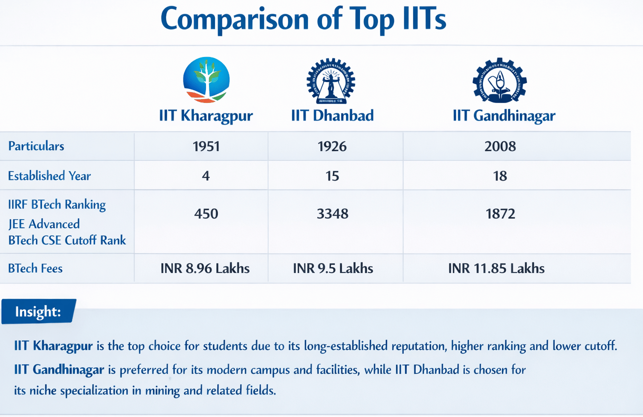 IIT Gandhinagar vs IIT Kharagpur vs IIT Dhanbad