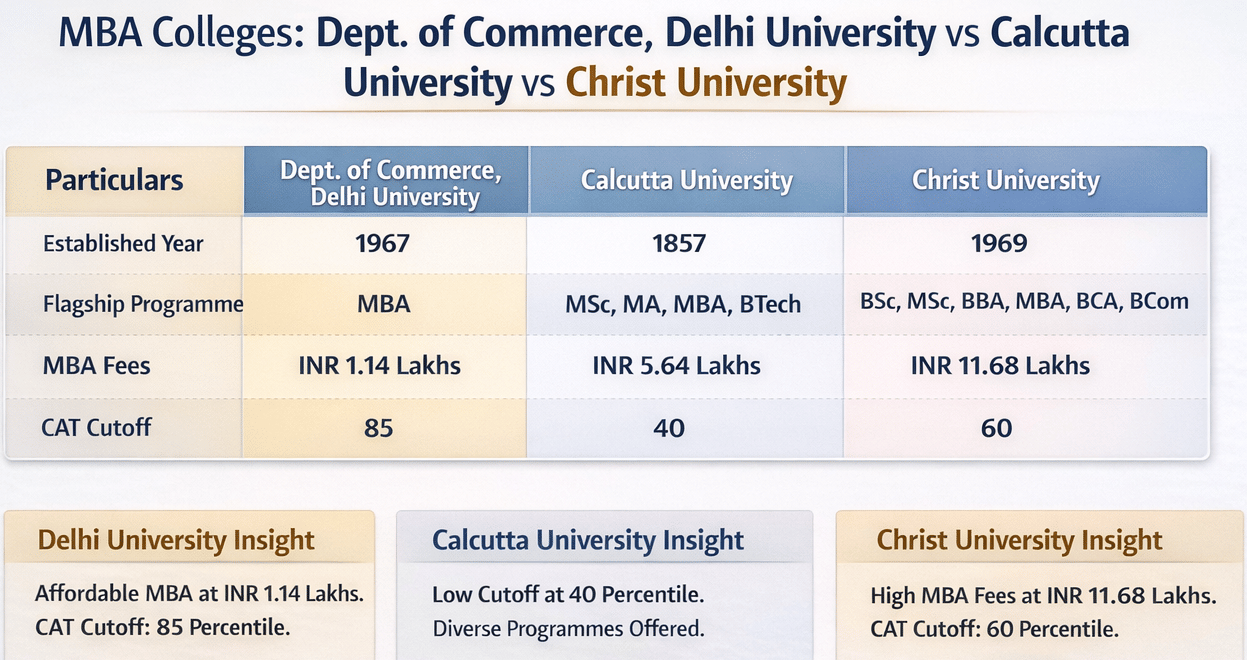 Department of Commerce, Delhi University vs Calcutta University vs Christ University