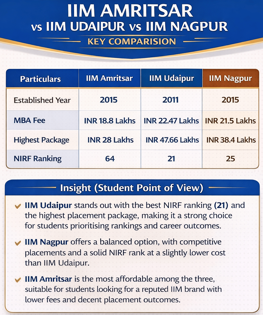 IIM Amritsar vs IIM Udaipur vs IIM Nagpur