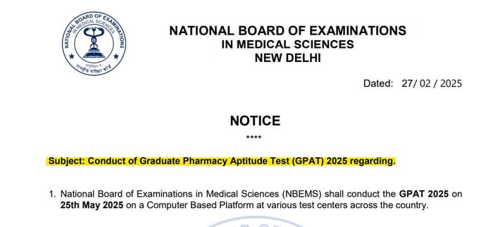 GPAT Exam Schedule