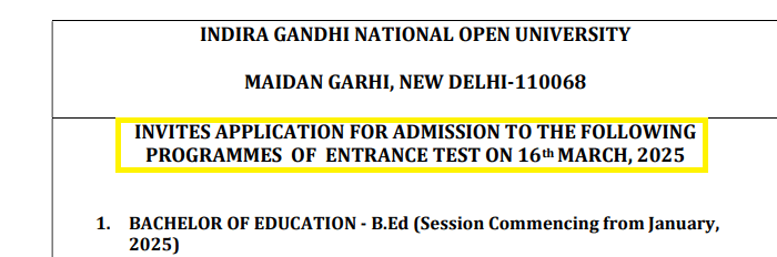 IGNOU Bed application
