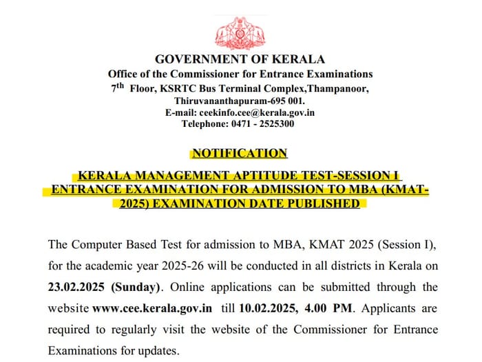KMAT Exam Schedule