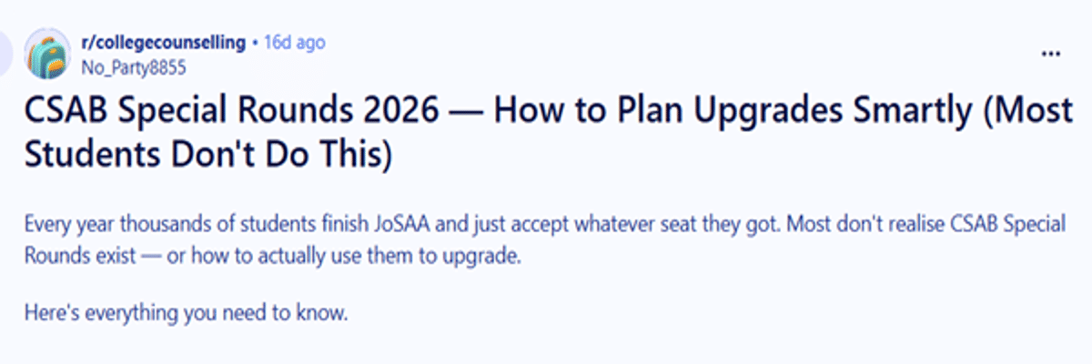 JEE Main CSAB Counselling Dates, Direct Link, Procedure