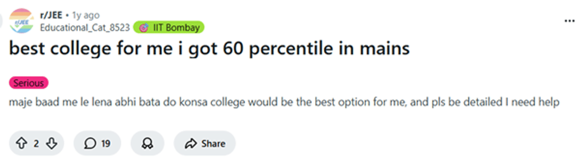 Private and Government Colleges for 60- 70 Percentile in JEE Main 2026
