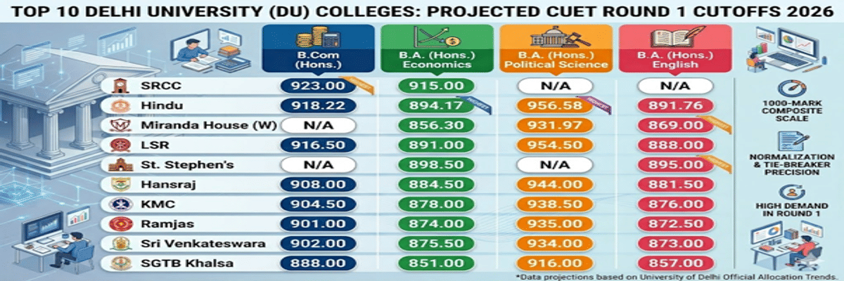 CUET DU Round 1 Expected College-wise Cutoff and Previous Years' Trends