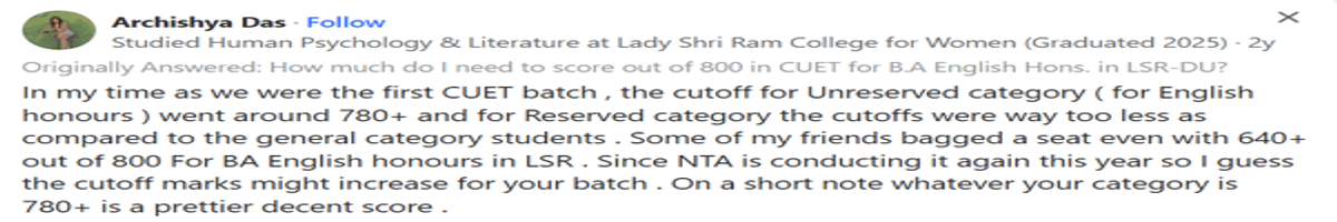 CUET DU Cutoff for BA English for SC/ST Category