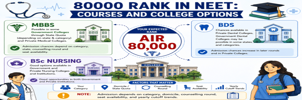 80,000 Rank in NEET: Courses and College Options for 80000, 85000, 89000 Rank