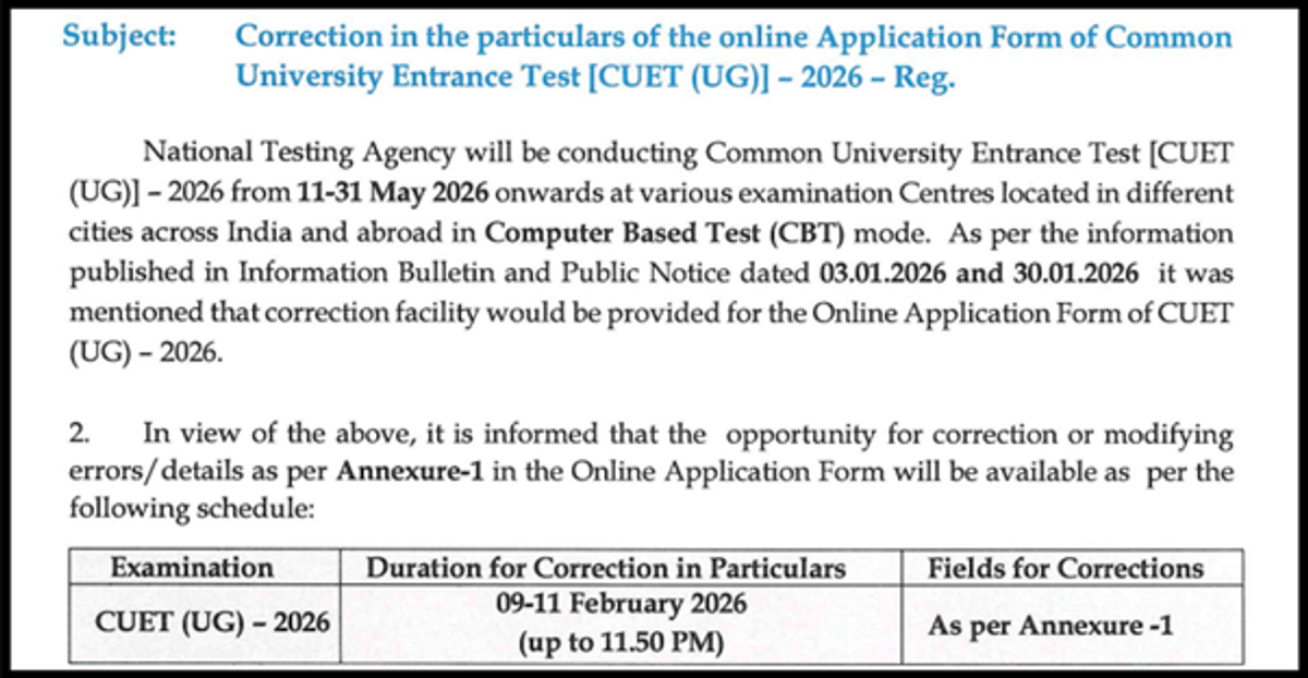 CUET Exam Date 2026