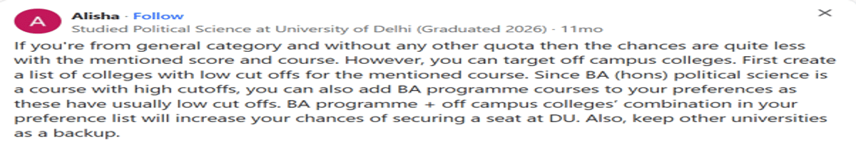 CUET DU Cutoff for BA (Hons) Political Science for Top Colleges