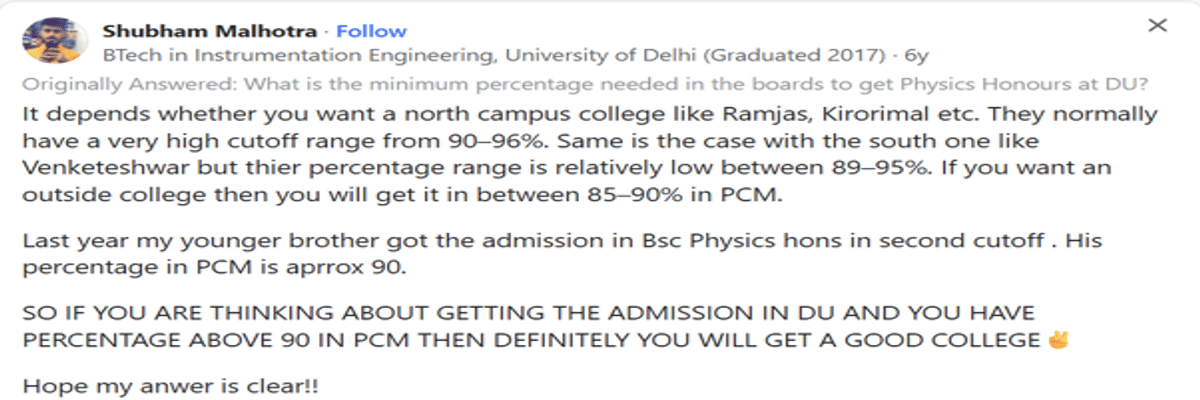 CUET DU Cutoff for BSc Physics for PWD Category