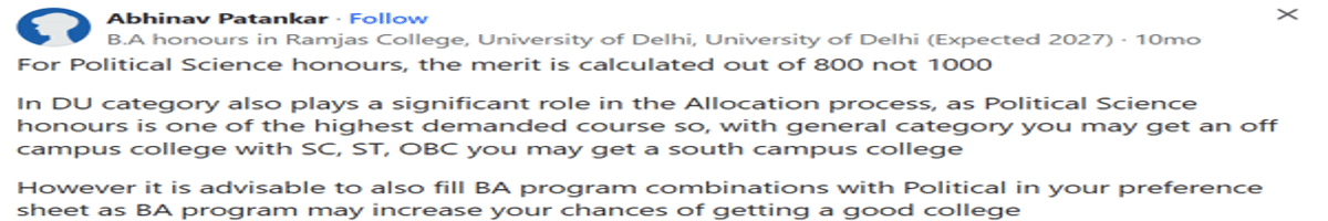 CUET DU Cutoff for BA (Hons) Political Science for SC/ST Category
