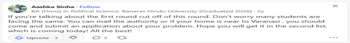 CUET UG Cutoff 2026 for BA Political Science with Economics at BHU