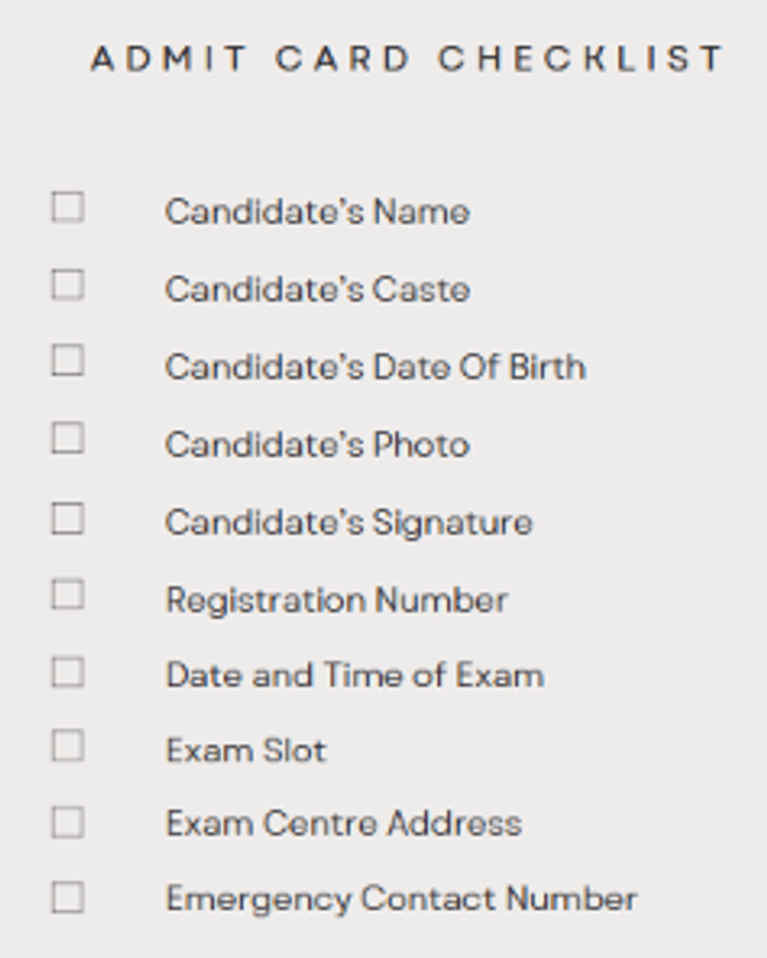 CAT Admit Card Checklist
