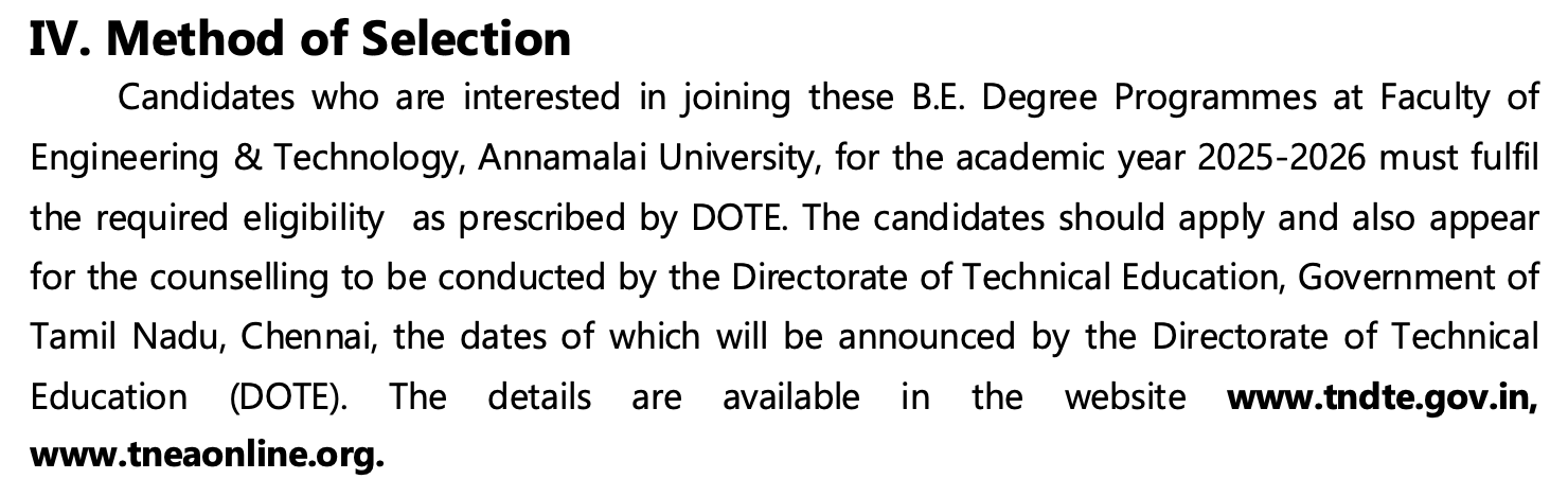 Annamalai University BE Selection