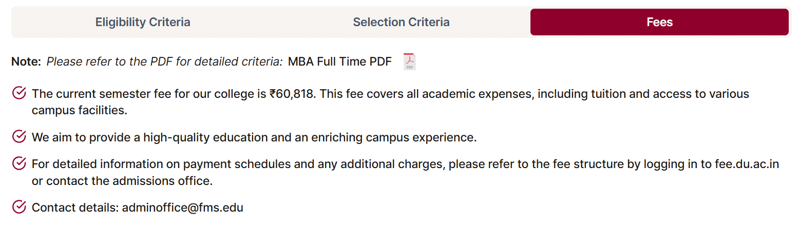 FMS Delhi MBA Fees 2026