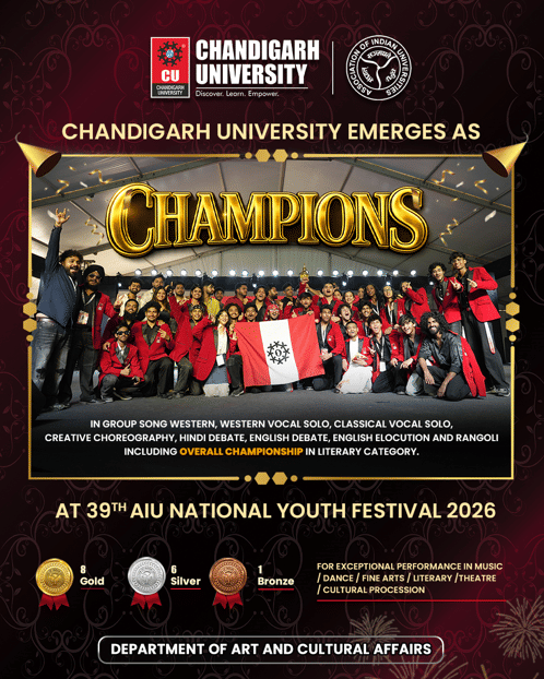 Chandigarh University Students Shine at 39th AIU National Youth Festival 2026, Win Overall Literary Championship with 8 Gold Medals