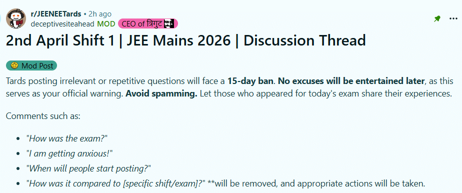 JEE Main April 2 Shift 1 Reddit