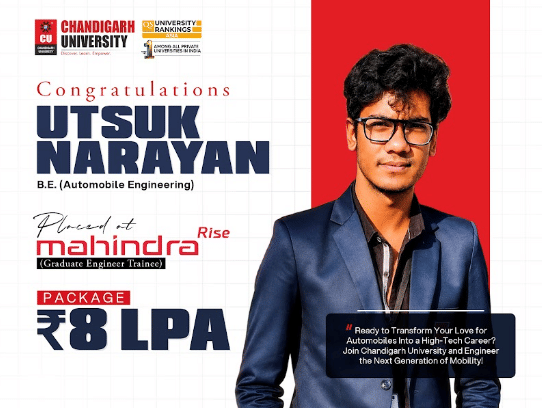 Chandigarh University Student Secures INR 8 LPA Offer from Mahindra & Mahindra