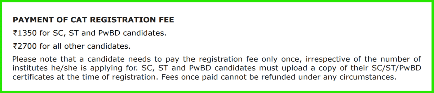 CAT application fee 2026