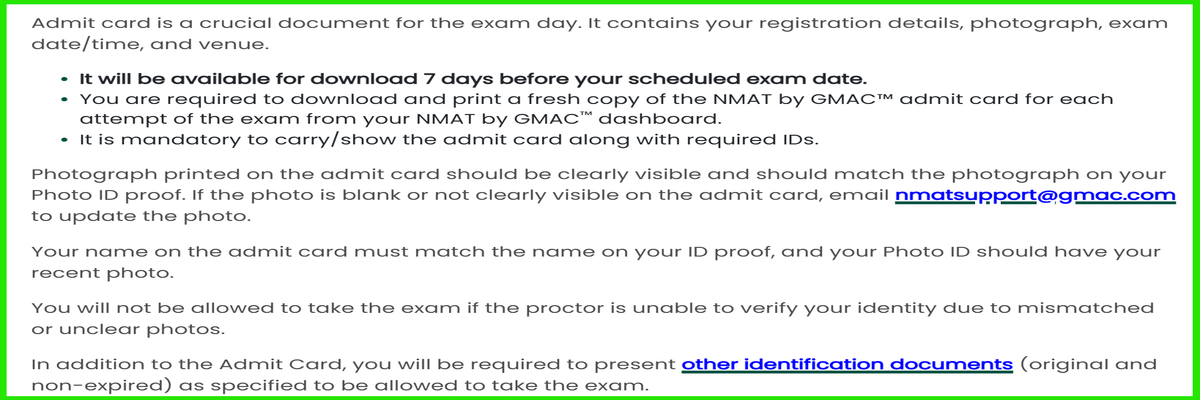NMAT 2026 admit card