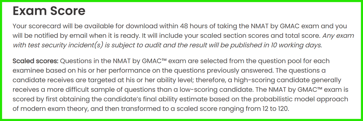 NMAT 2026 result and scorecard