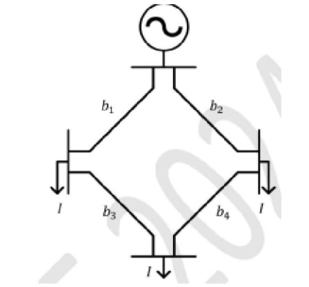 single-line diagram of a 4-bus power network.