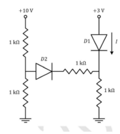 current I through the diode D1 in milliamperes is